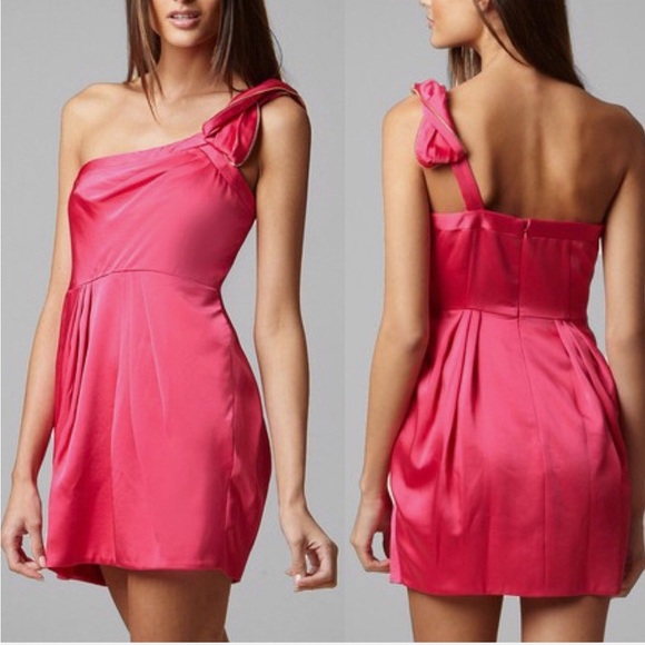NWT! BCBG MaxAzria Azalea Barbie Hot Pink One Shoulder Satin Mini Dress size 6 P - Picture 9 of 11